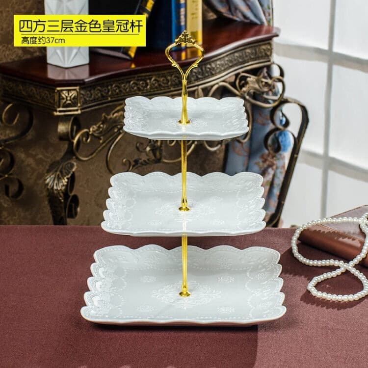 European Ceramic Three-Tier Fruit Plate Basket Creative Cake Stand Glass Dried Fruit Tray Afternoon Tea Dessert Serving Tray