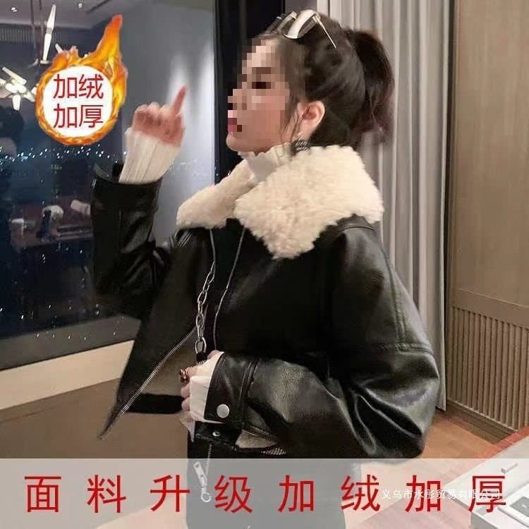 Women's Leather Jacket, 2025 Autumn/Winter New Style, Korean Style Motorcycle Leather Jacket, Short High-Waisted Coat, Thick Style