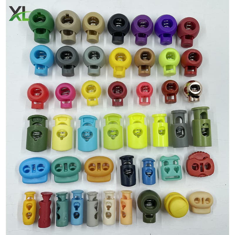 Factory Supply Colored Plastic Spring Buckles Dual-Hole Cord Stoppers Mushroom Pig-Nose Adjusters