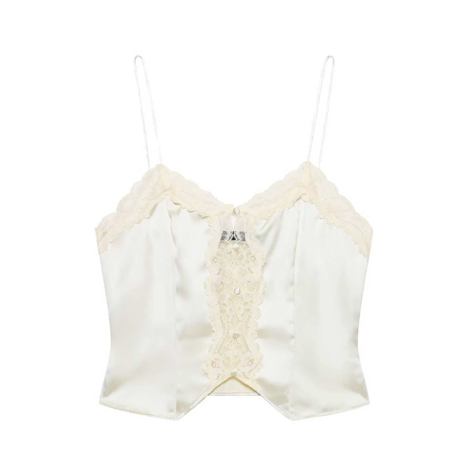 ZA foreign trade wholesale European and American style women's clothing fashionable sexy lace embellished silk satin texture short top 4772046