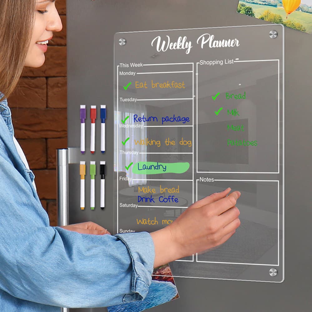 Cross-Border Transparent Acrylic Magnetic Note Board Magnetic Refrigerator Decoration Magnetic Planning Board Weekly Planning Message Board
