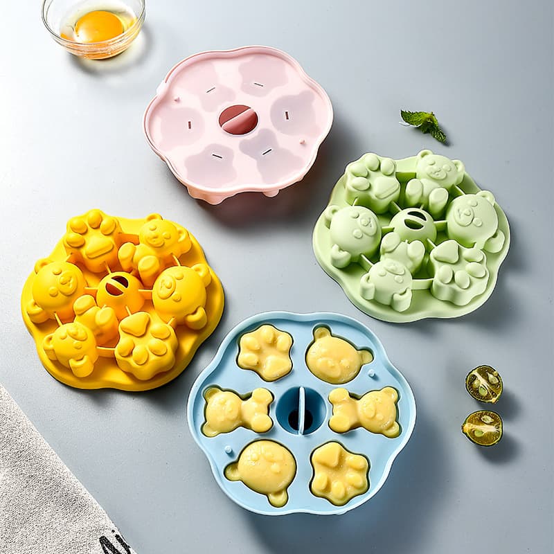 Silicone Bear Ice Pop Jelly Mold with Lid, Baby Food Making Tool, Steamed Cake Silicone Mold, Ice Cube Mold