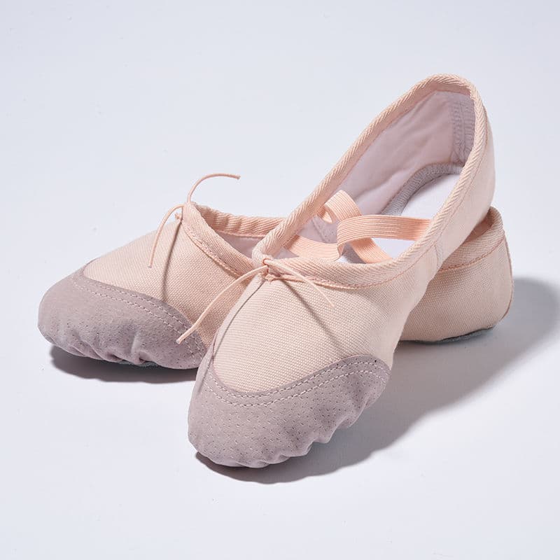 Girls' dance shoes with leather toes, new style flat slip-on gymnastics shoes, women's dance shoes
