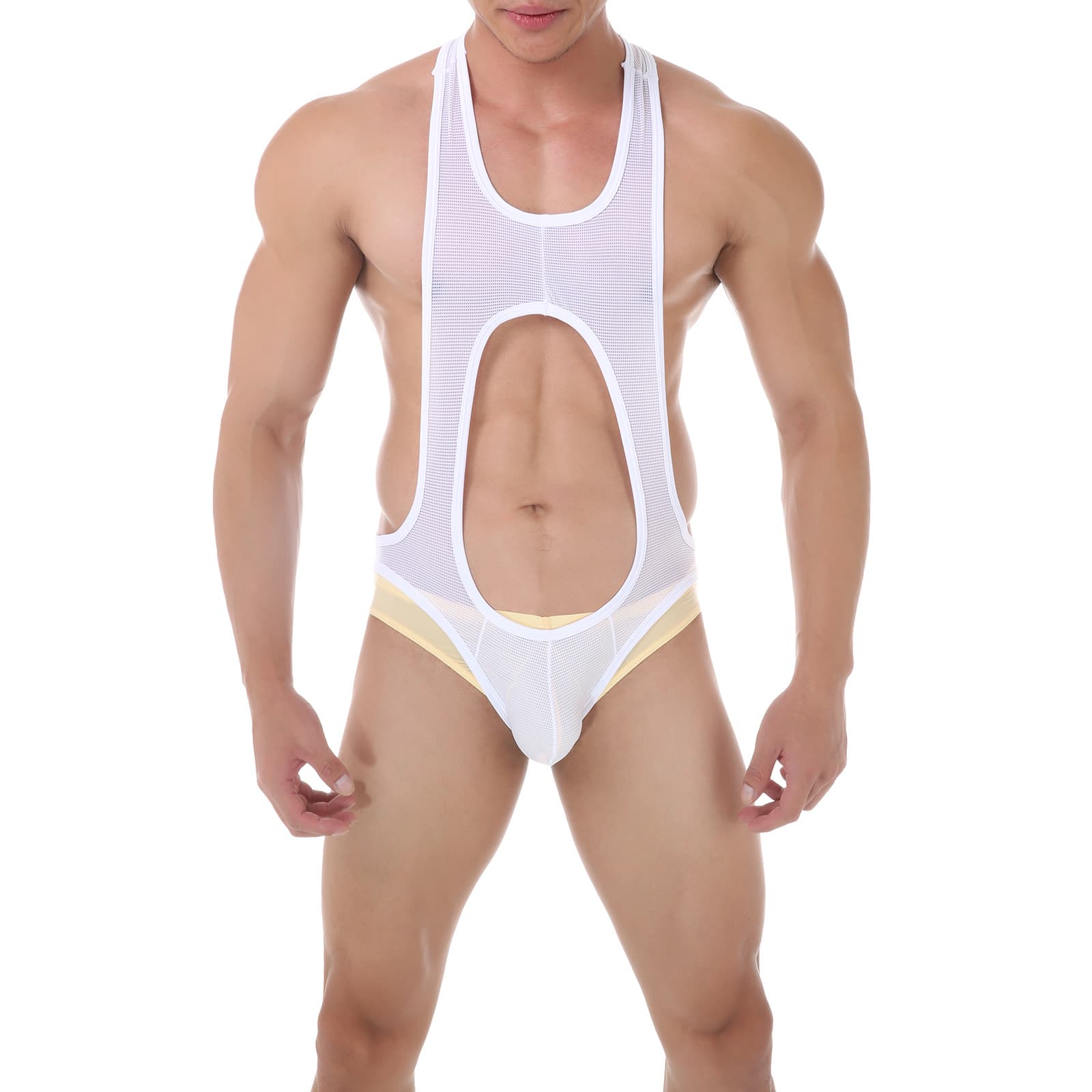 Sexy Men's Fine Mesh Breathable Bodysuit Trendy Young Men's Shapewear Vest Adult Backless Bodysuit