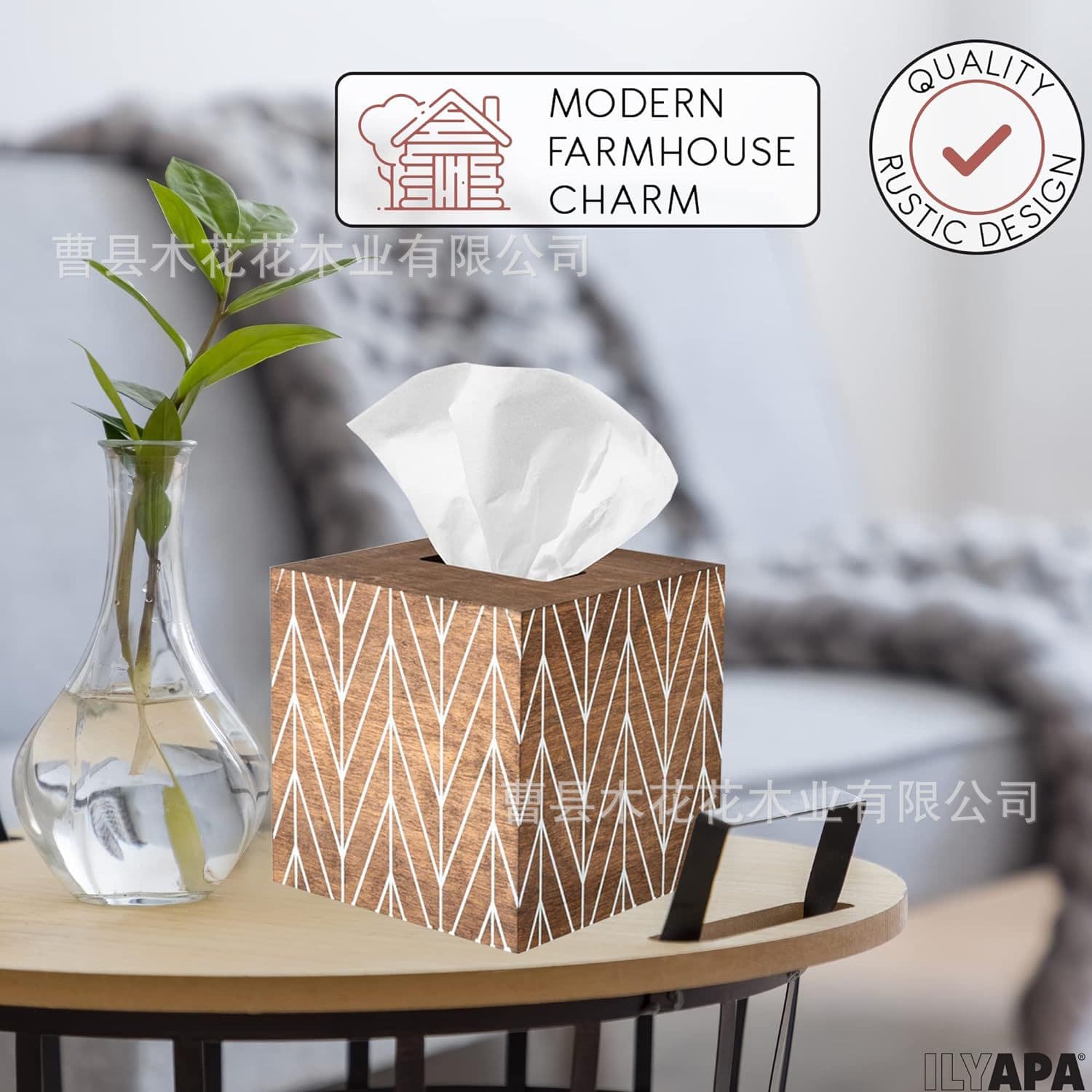 Wooden Tissue Box Cover Square Rustic Farmhouse Wood Tissue Holder Desktop Decorative Tissue Box