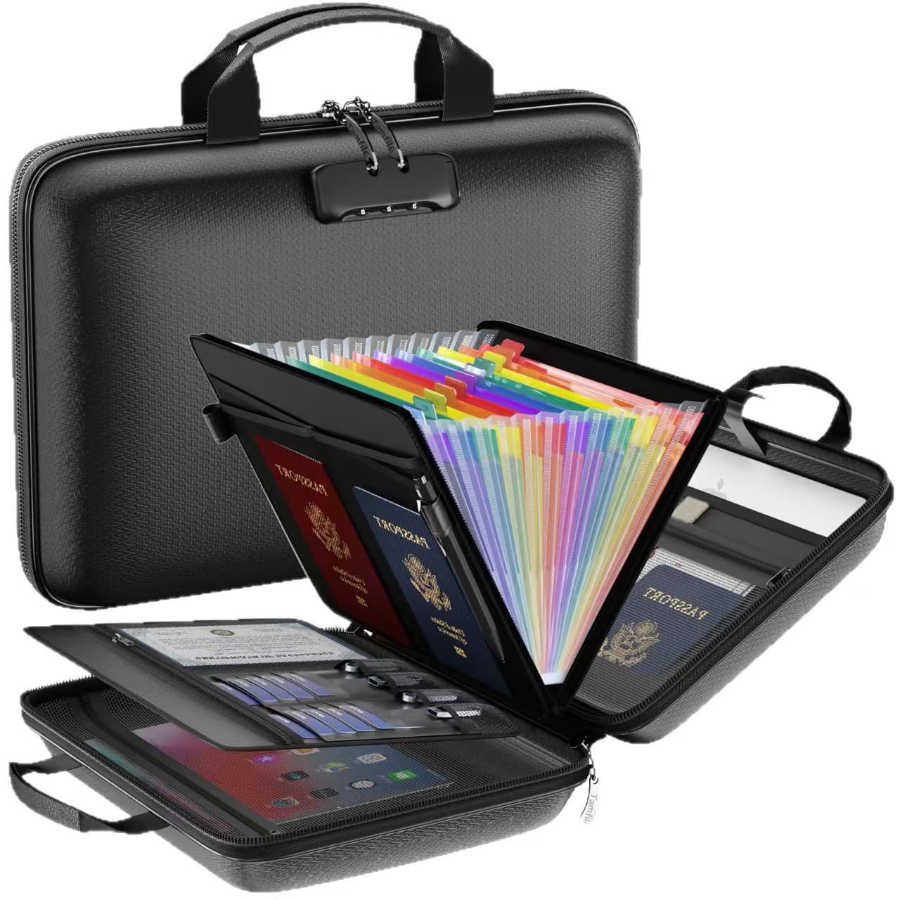 2026 New Cross-border Fireproof 13-Slot Accordion Hard Shell Organizer Bag Multi-functional Document Storage Bag