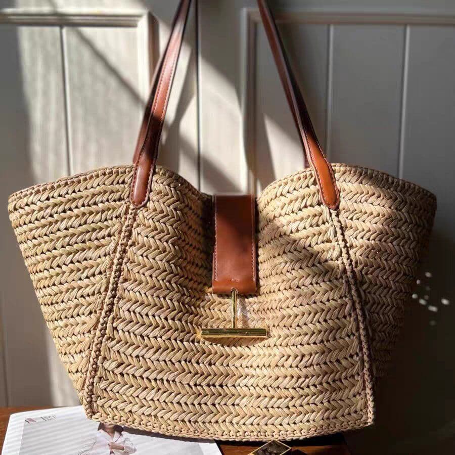Celebrity-Style Woven Straw Large Tote Bag 2026 New Light Luxury Niche Large Capacity Shoulder Handbag for Women