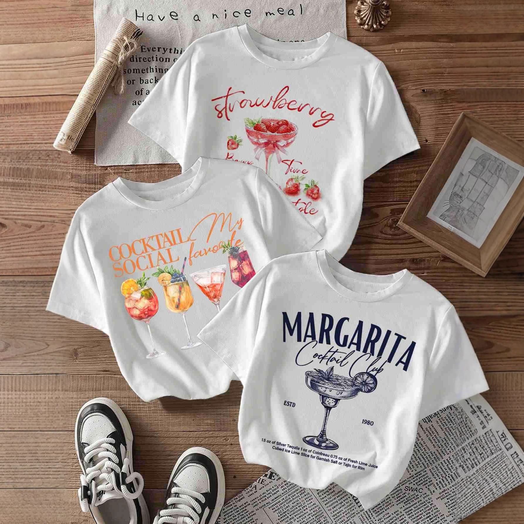 Foreign trade cross-border European and American independent station Y2K new hot girl cocktail cup printed top round neck short T-shirt