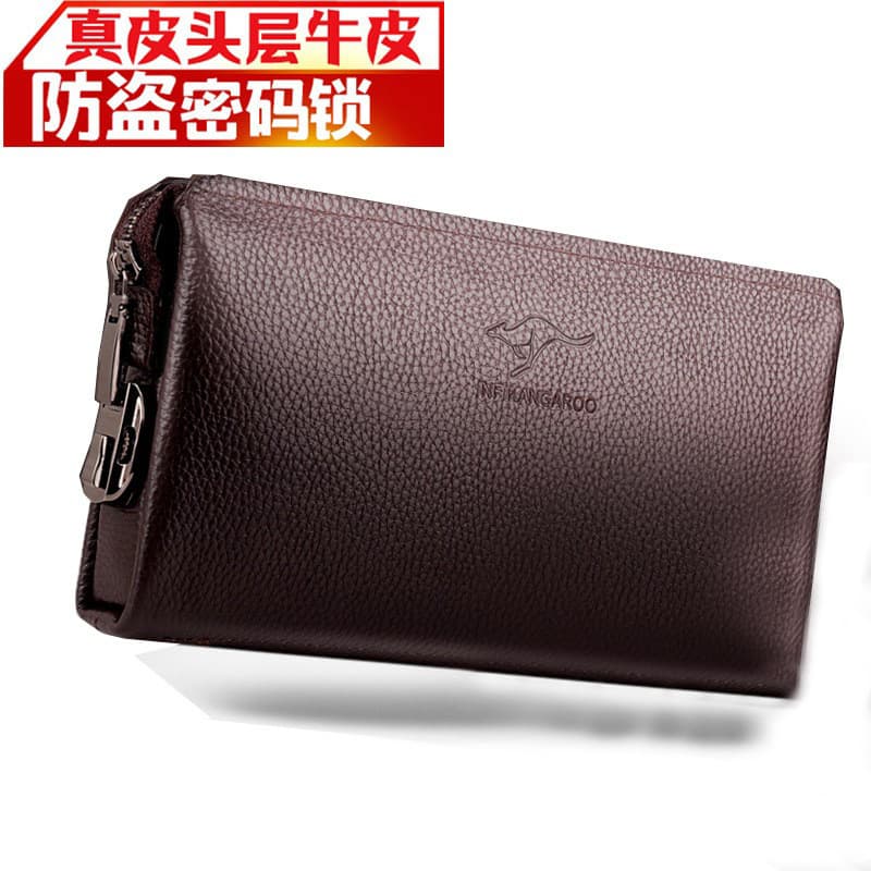 Top Layer Cowhide Combination Lock Clutch Bag Large Capacity Wallet Casual Korean Style Envelope Bag Soft Leather Handheld Bag Men's Bag