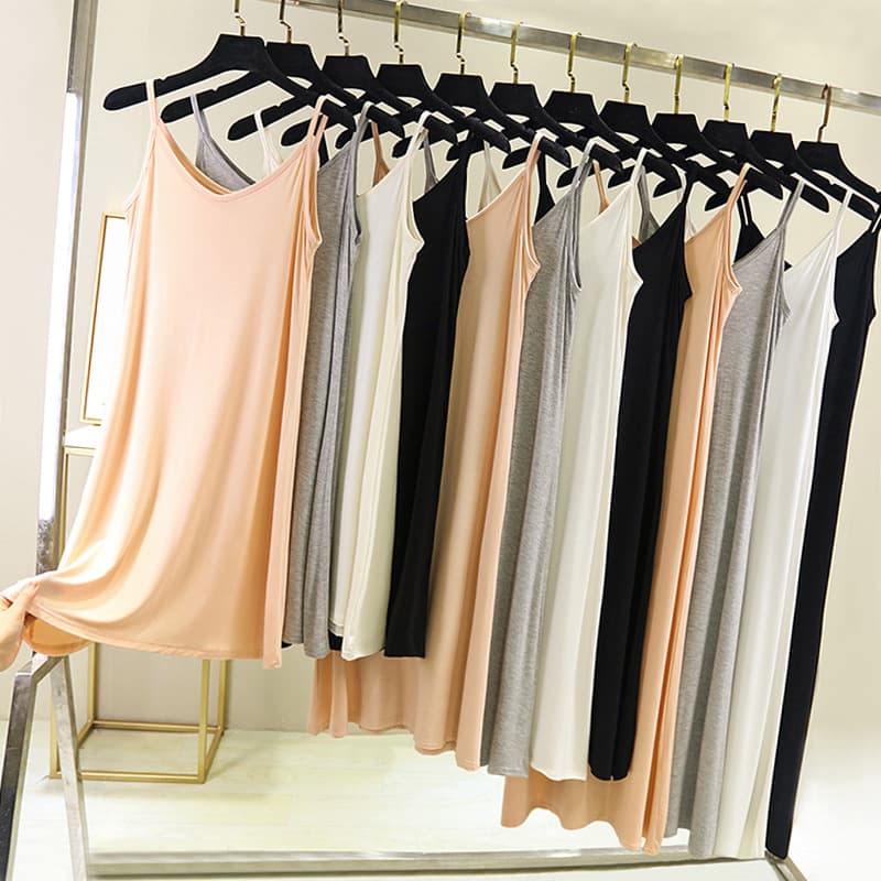 Modal Slip Dress Inner Layer Long Loose Anti-Transparent Lining Dress White Camisole Plus Size Women's Summer