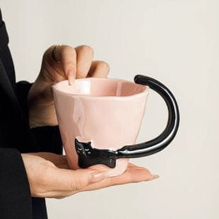 Designer Cat Mug Ceramic Water Cup High Aesthetic Home Office Coffee Breakfast Cup for Women