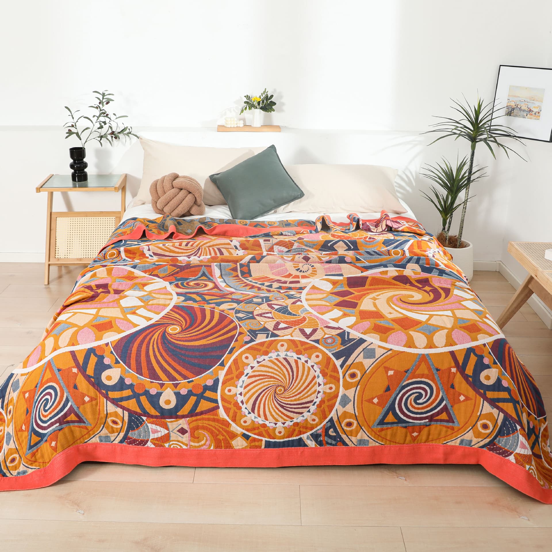 Gauze Nap Blanket, Full Cotton Home Use Single/Double Layer Summer Thin Adult Pure Cotton Towel Blanket, Air-conditioned Summer Cool Cover