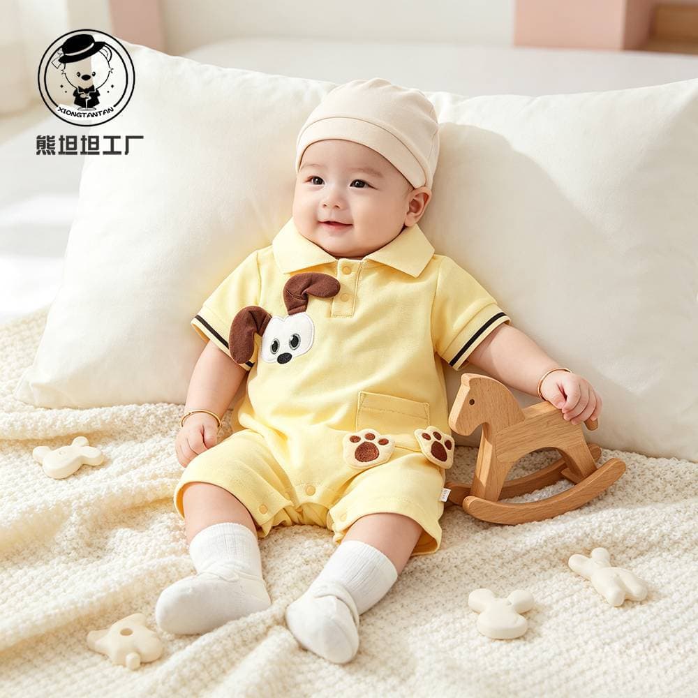 Summer baby clothes, small month-old baby jumpsuits 2026 summer new style infant and toddler a-class super cute crawling clothes