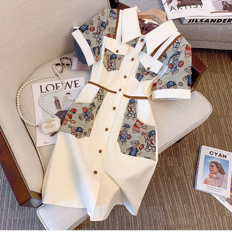 Mini Polo Style Floral Print Splice A- Line Dress Women's Fashion Summer French Lady Elegant Short Sleeve Regular Waistline