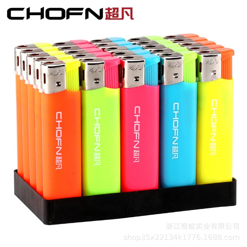 Chaofan open flame disposable lighters, explosion-proof, durable, candy-colored five colors, household, printed advertisements, for restaurants and supermarkets wholesale.