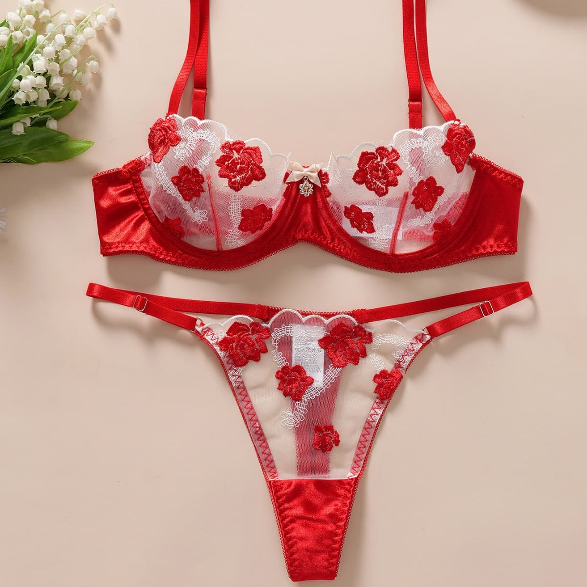 European and American Sexy Embroidered Valentine's Day Rose Lingerie Cross-border New Sexy Lingerie Set