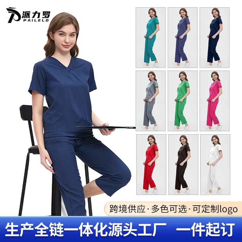 In Stock Scrub Suit for Medical Staff, Surgical Scrub Top and Pants for Female Doctors and Nurses, Stretch Quick-Dry Scrub Wear