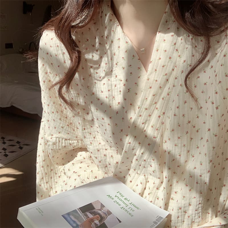 New Spring/Fall Women's Floral Bathrobe Long Kimono Loose Sleepwear Homewear for Cross-Border Trade