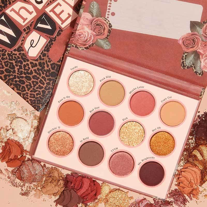 Whatever Rose Leopard Print 12-Color Eyeshadow Palette, Dried Rose Earth Tones, Pumpkin Shades, Shimmer Matte Glitter