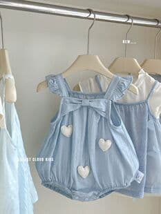 Summer Baby Clothes Blue Straps Bodysuit Heart Print Cute Romper