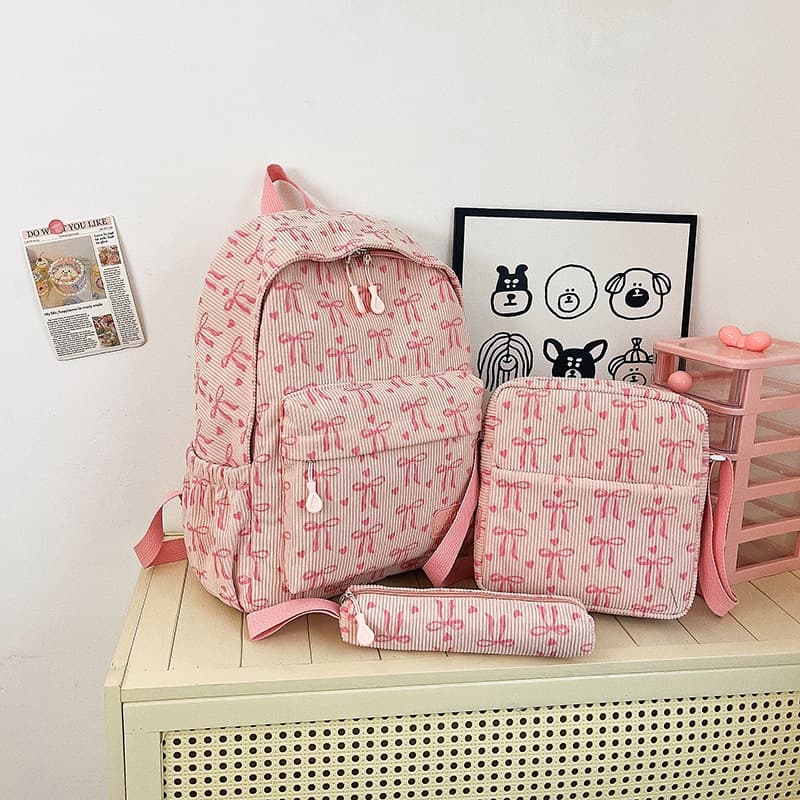 3-Piece Backpack Set for Kids, New Cartoon Design, Lightweight Butterfly Print, Trendy Style for Amazon Export