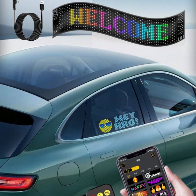 New cross-border automotive LED flexible screen, USB-based car-mounted advertising screen, remote control Bluetooth car display, universal.