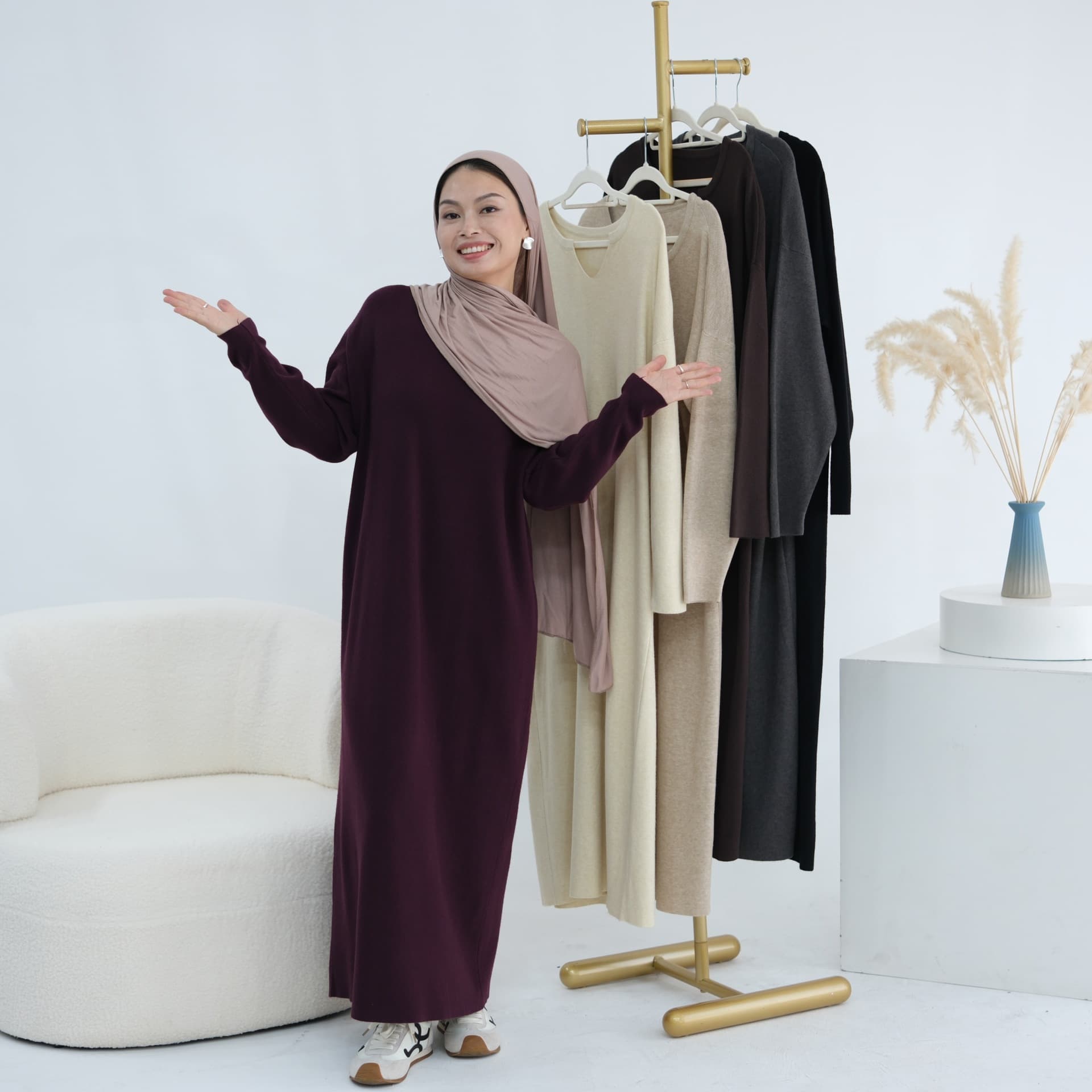 Loriya 2025 AliExpress Autumn/Winter Knit Dress WDM011 Without Headscarf