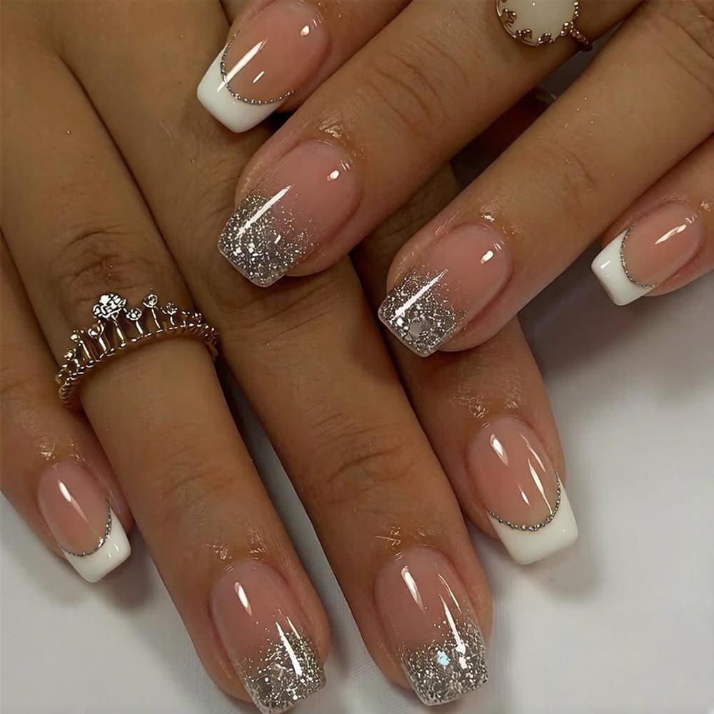 Hot Girl Style Flash French Wearable Nails, Wholesale Nude Pink Whitening Nail Art Mix, 24 Pieces Fake Nails in Stock