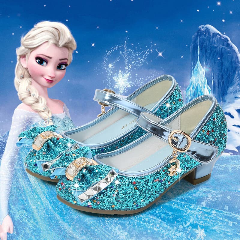 2026 Spring/Autumn New Girls' High-Heel Leather Shoes with Glitter Crystal and Bow, Children's Dance Single Shoes