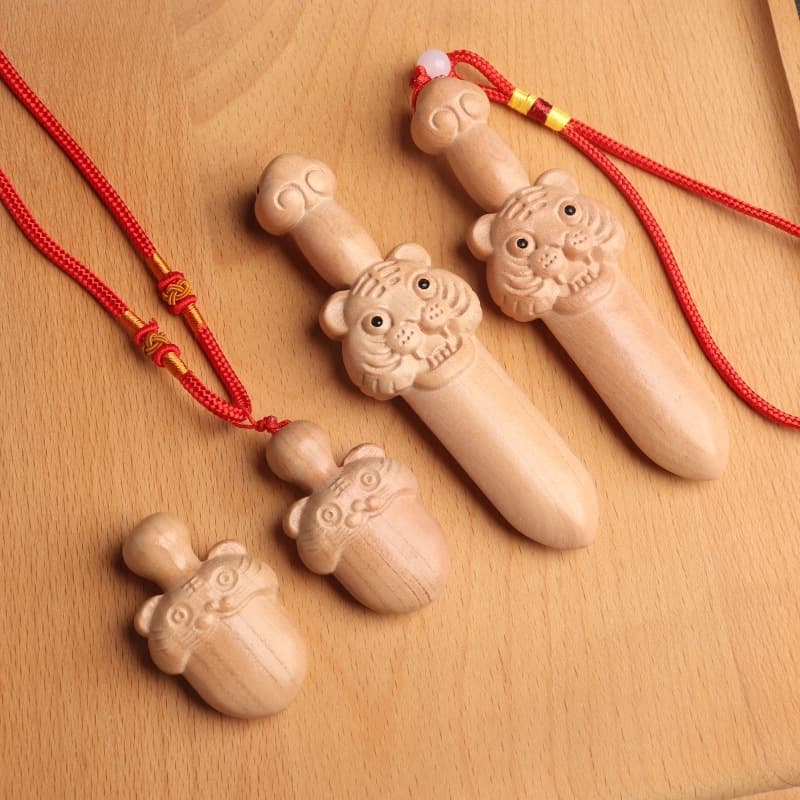 Feicheng Peach Wood Tiger Head Sword Necklace Baby Infant Pillow Bedroom Peach Wood Tiger Head Sword Auspicious Cloud Sword