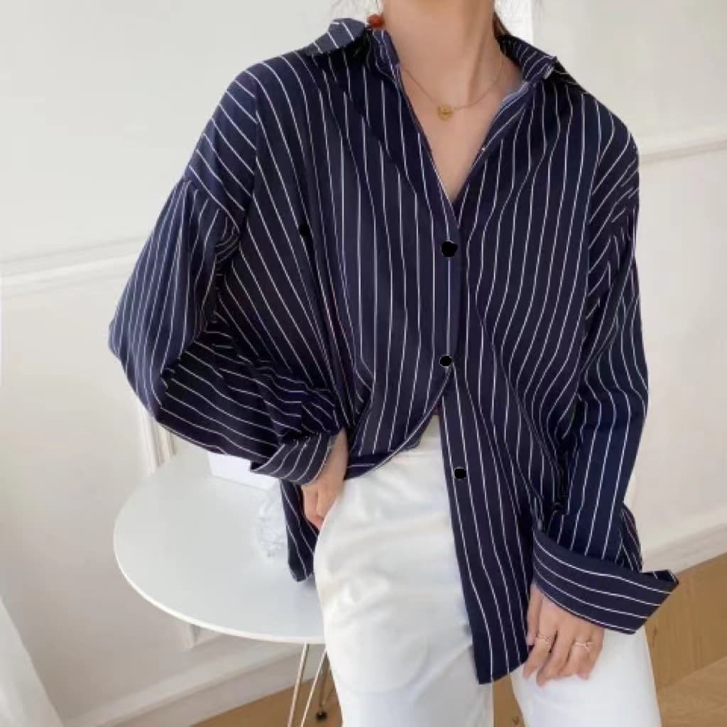 Striped Blouse for Women New Fashion Outerwear Spring Autumn Korean Loose Fit Casual Shirt Top
