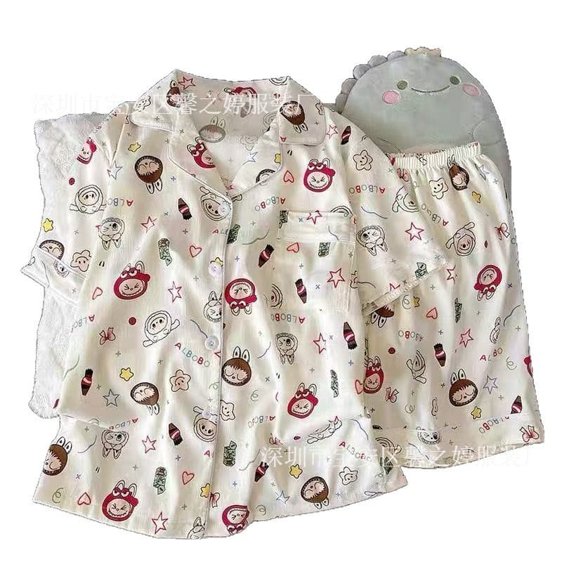 Summer cloud cotton pajamas, women's short-sleeved shorts, cartoon prints, summer wearable home clothes suits, cross-border wholesale