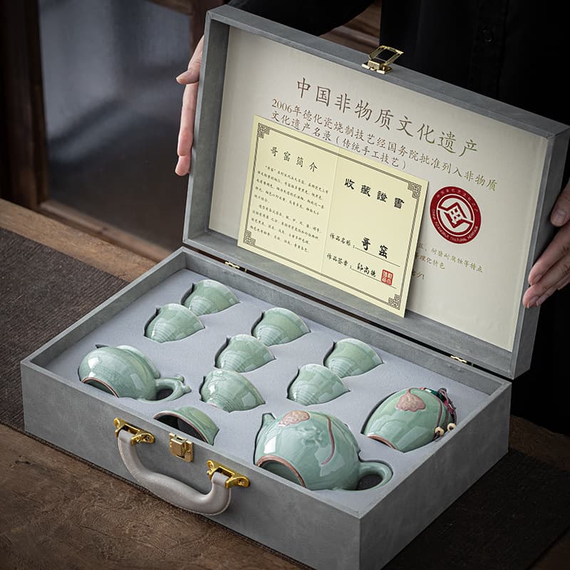 Premium Ceramic Kung Fu Tea Set Creative Crackle Glaze Ge Kiln Open Crack Home Teapot Tea Set Business Gift