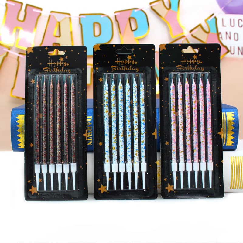 Cool Black 6-piece Birthday Candles Colorful Onion Powder Hot Stamping Cake Baking Decorations Base Candles