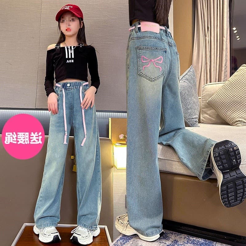 Children's Jeans for Boys and Girls, Spring and Autumn New Casual Wide-Leg Pants, Winter Fleece-Lined Straight-Leg Pants for Middle and Older Children, Wholesale and Drop Shipping