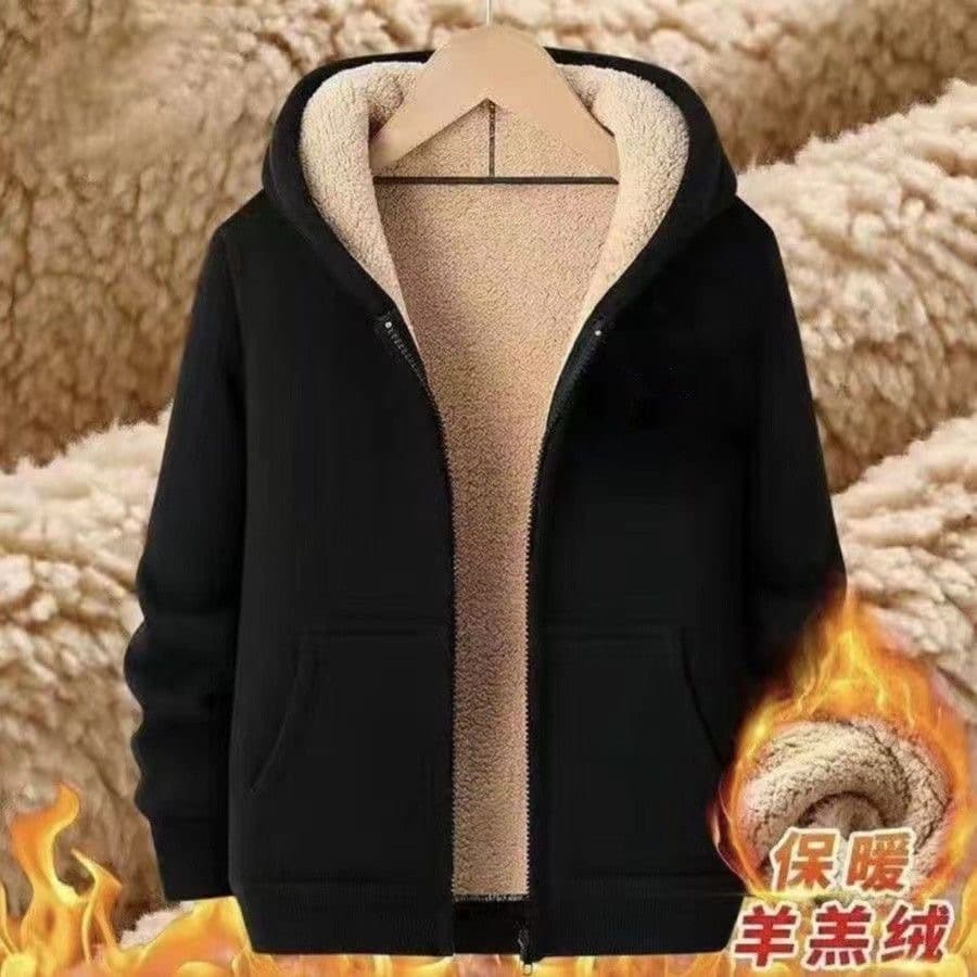 Lamb Velvet Sweatshirt Men's Velvet Black Jacket Men's Winter Velvet Large Size Loose Zipper Hooded Cardigan Sweatshirt
