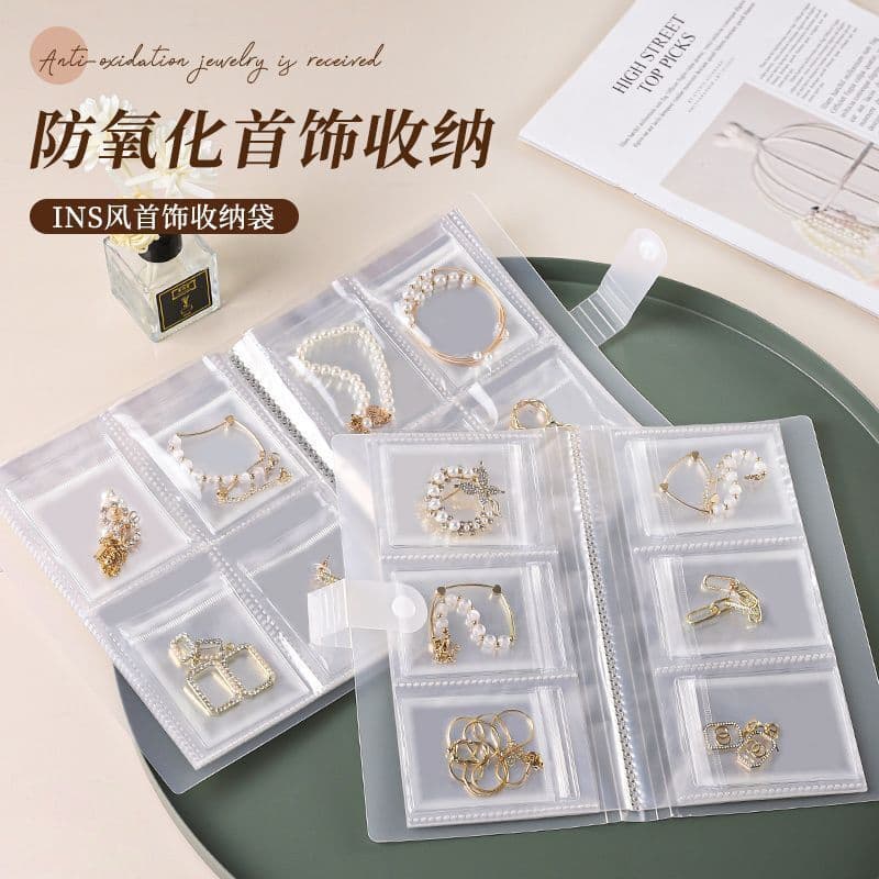 3-inch and 5-inch portable transparent accessory storage album, PVC sealed anti-oxidation for silver jewelry, necklace, and earring storage bags