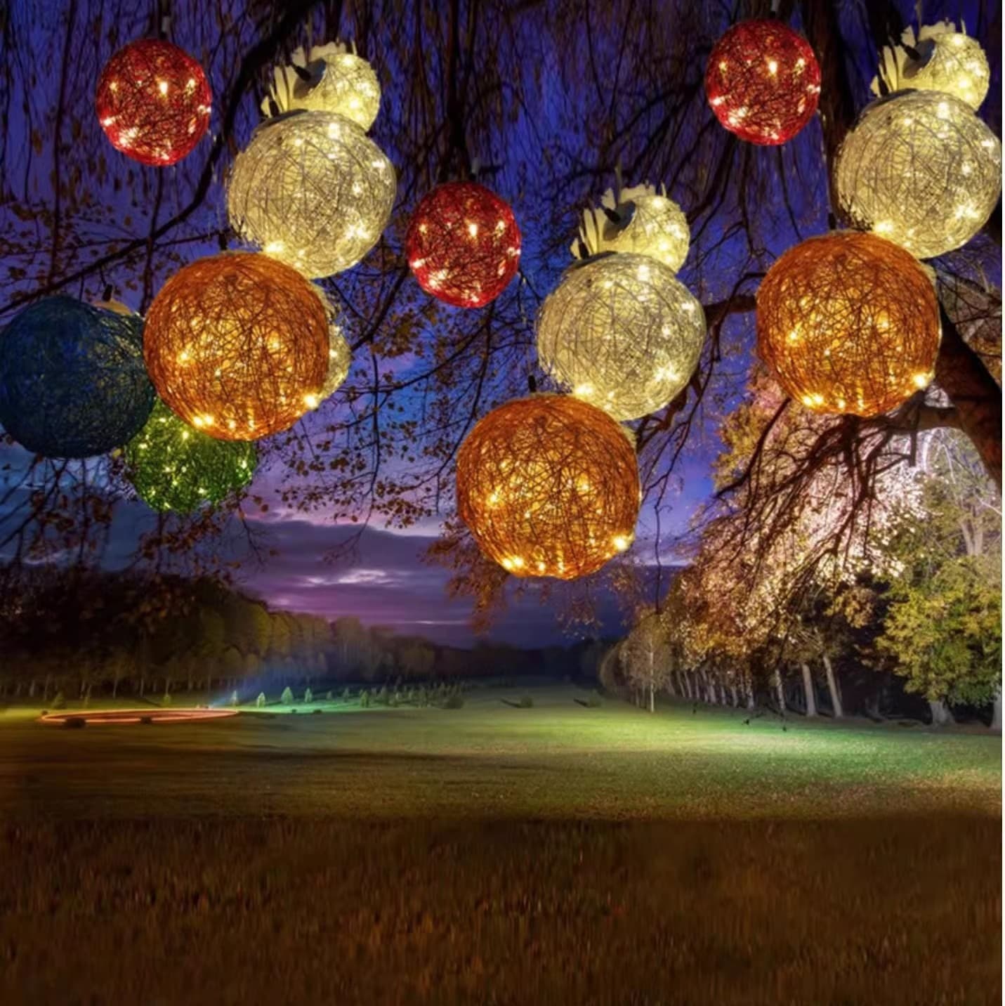 Rattan Ball Aluminum Wire Cultural Tourism Light Outdoor Waterproof Hanging Tree Rattan Sphere Bird's Nest Lamp