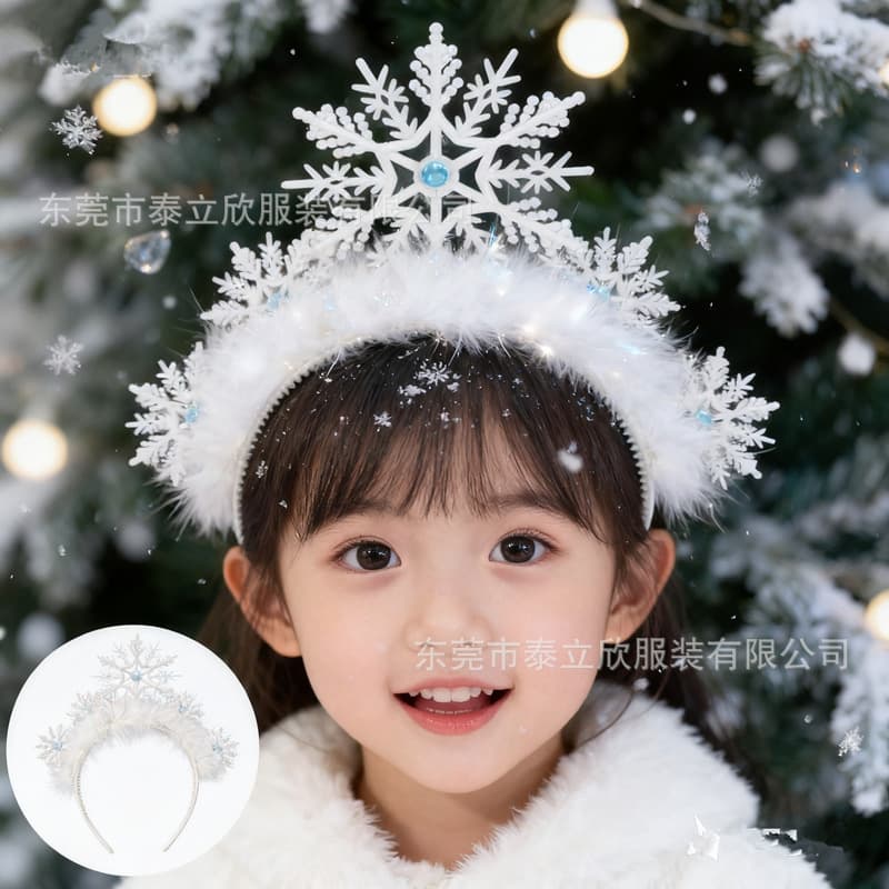 Children's White Snowflake Headband, European and American Kids Party Large Snowflake Headwear, Christmas Stage Performance Hairband