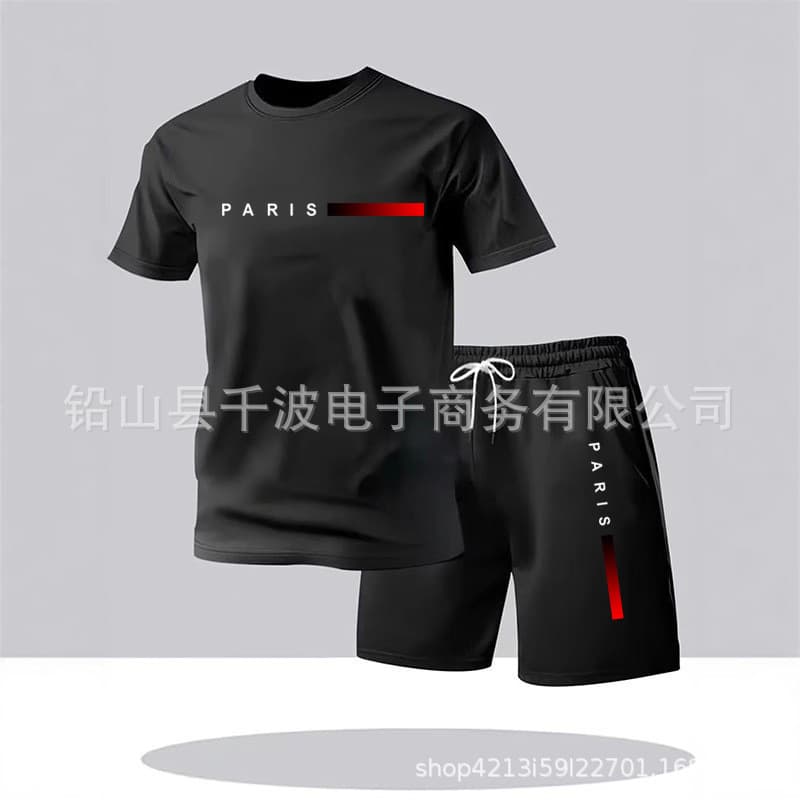 Summer 2025 Letter Print Short Sleeve T-Shirt and Shorts Men's Loose Fit Comfortable Casual Set