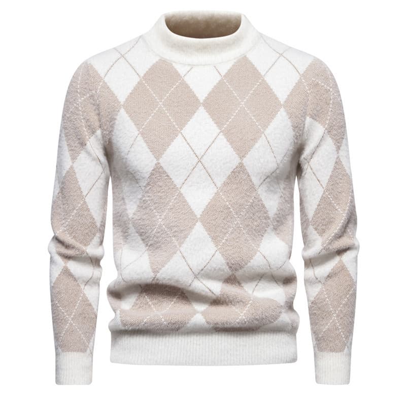 Trendy Large Size Loose Fit Round Neck Knitted Sweater Base Layer Thermal Print Design Breathable Machine Washable High Elasticity