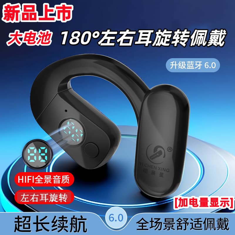2026 New Arrival 180° Left and Right Ear Rotating Wear Large Battery Bluetooth Earbuds Over-Ear Single Ear Headphones