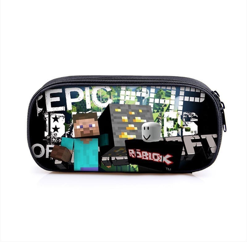Cross-border Roblox layered pencil case, polyester vertical square stationery bag, Korean-style children's pencil pouch