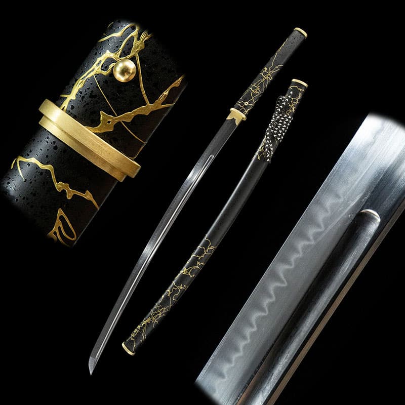 Soul of Mount Yotei, dark night gilded pure copper equipment, T10 soil-covered burnt blade katana Japanese sword without edge