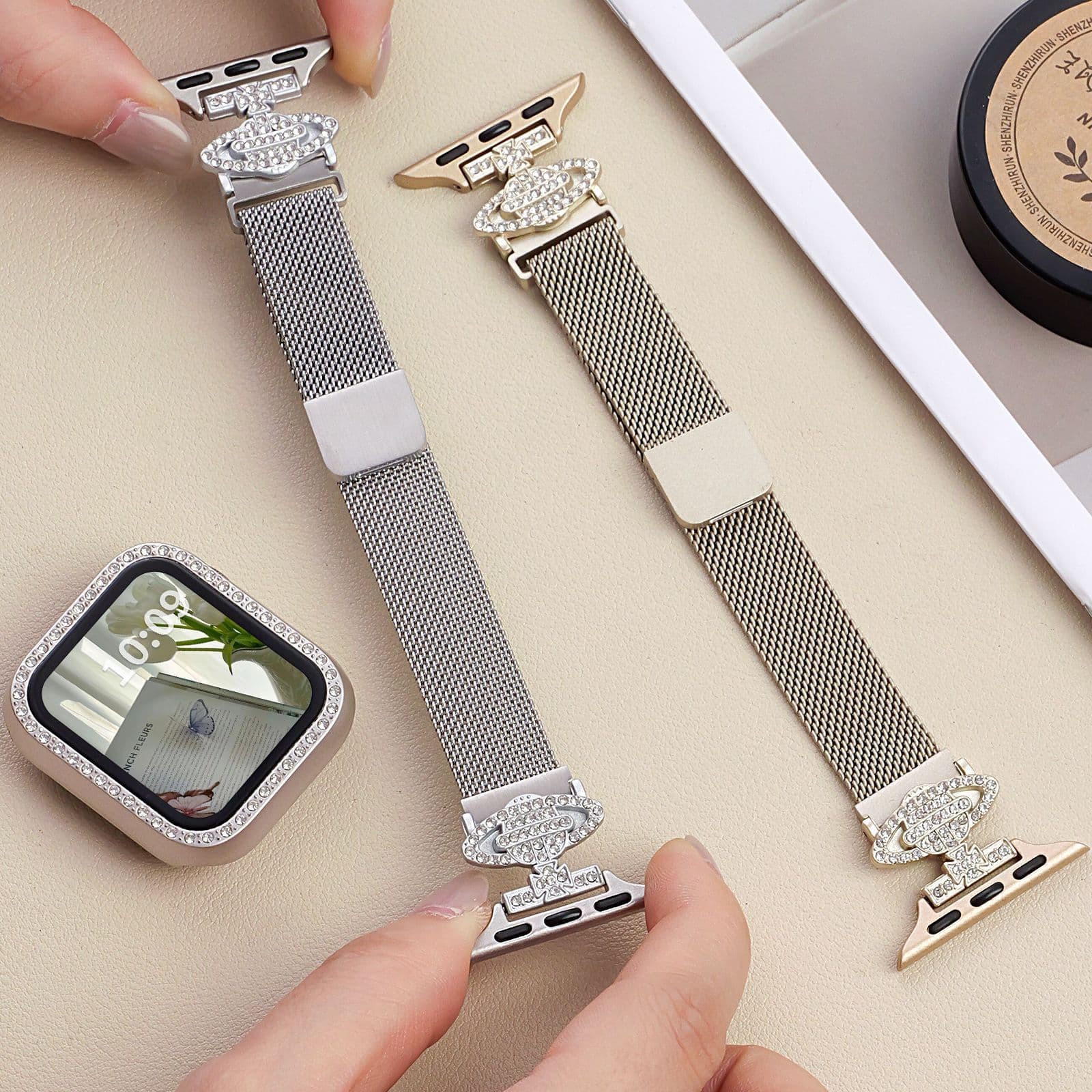 Metal Milanese Loop Stainless Steel Watch Band Compatible with Apple Watch, Vivienne Westwood Saturn Style