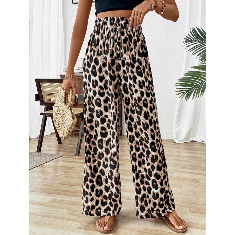American Retro Leopard Print Design Casual Pants Women's Loose Wide Leg Long Trousers Spring Autumn New Style Versatile Straight