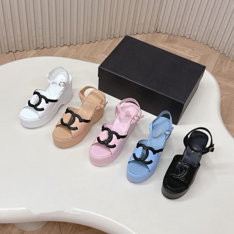 2026 Summer New Chanel-style Wedge Sandals for Women, Elevated Chunky Heel, Buckle Strap, Open Toe Sandals