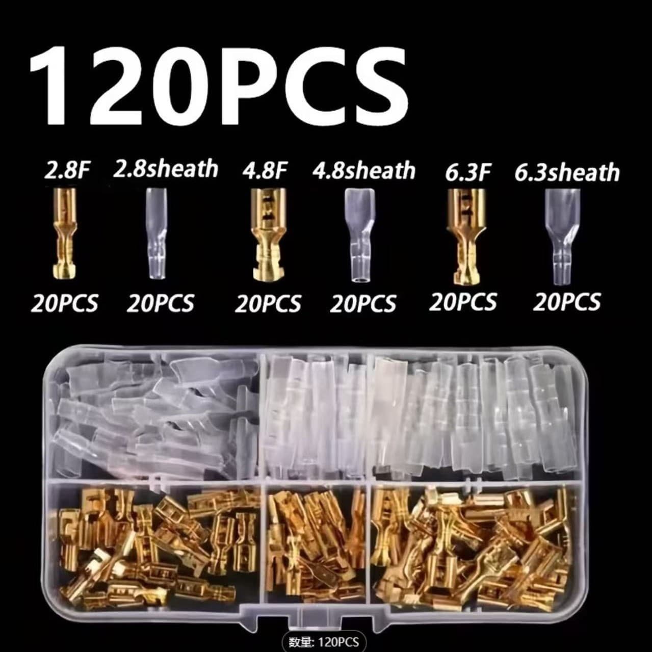 Crimp Terminal Box Iron Gold Spade Connector 120/270/600PCS 2.8/4.8/6.3mm