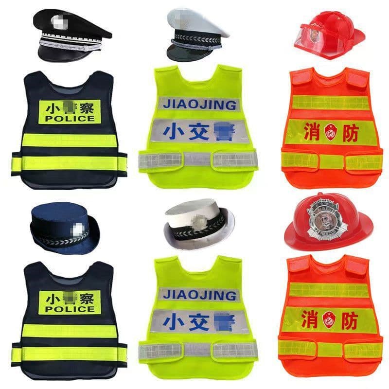 Children's police reflective vest campus role-playing boys and girls large cap reflective vest fire performance clothing
