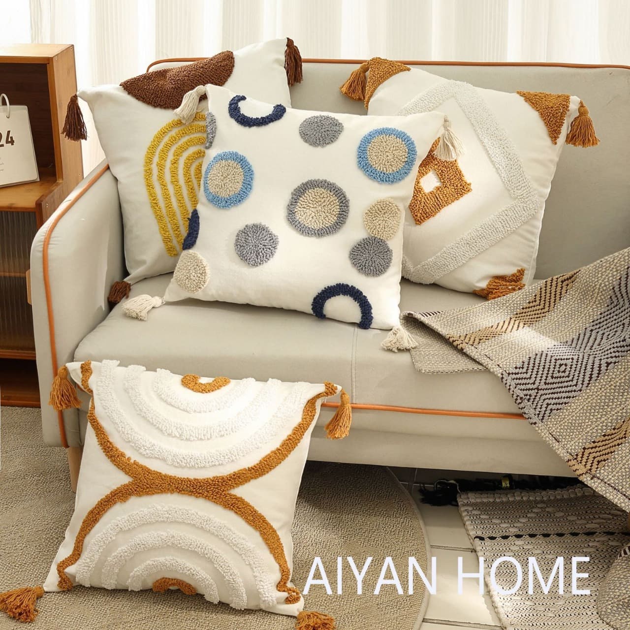 Nordic Ins Bohemian Loop Yarn Tufted Fringe Throw Pillow Cover for Living Room Sofa Bedroom Guesthouse Cushion Cover